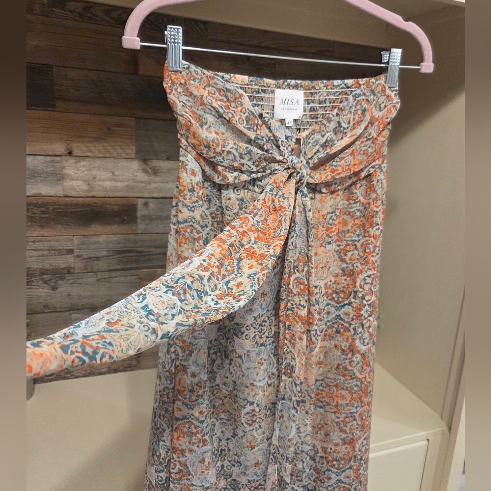 Misa Los Angeles Emine Tie-Front Maxi Dress- In Green & Orange - Picture 9 of 15
